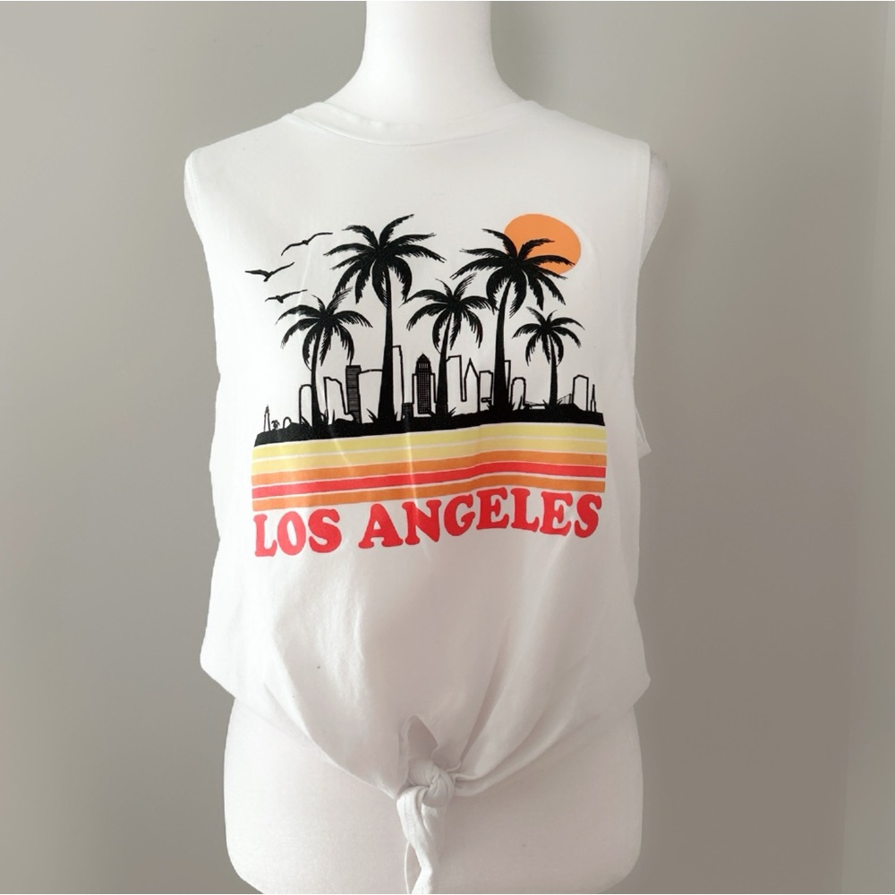 Funky Pink Los Angeles Graphic Sleeveless Tie-Front Tank Retro Top